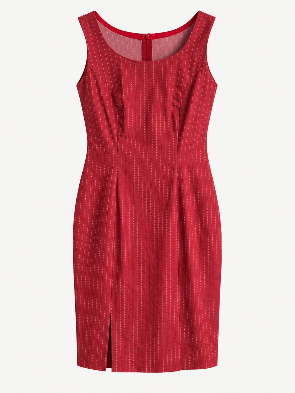 Vintage 90s Handmade Red Pinstripe Sleeveless Midi Pencil Dress Size S/M